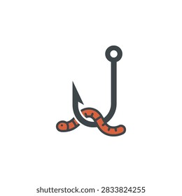 A simple flat vector icon of a worm on a hook
