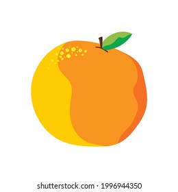 Simple flat vector illustration of an abstract orange fruit cartoon. Minimalist hand drawn fresh sweet orange shape with leaves and white background, EPS 10. Perfect for icons or symbols.