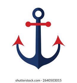 Simple flat vector illustration of a blue and red nautical anchor