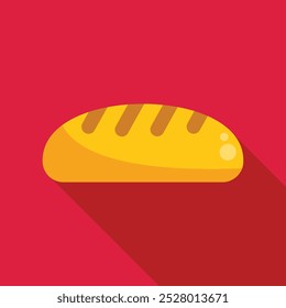 Simple flat vector illustration of a bread loaf casting a shadow on a red background