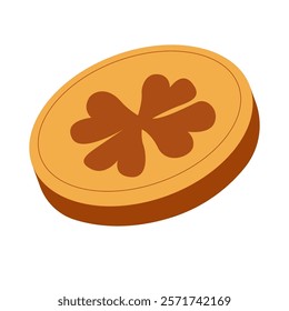 Simple flat vector illustration of a brown cookie with a clover design on a white background