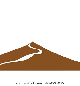 A simple flat vector illustration of a brown mountain silhouette featuring a curved path or trail leading up to the summit against a plain white background.