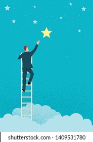 Simple Flat Vector Illustration Of A Businessman Reach Out For The Stars