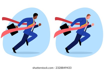 Simple flat vector illustration of businessmen crossing finish line, 2 set clip arts