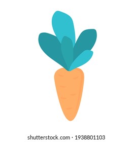 Simple flat vector illustration of carrot isolated on white icon orange vegetable with leaves fresh healthy food organic and tasty