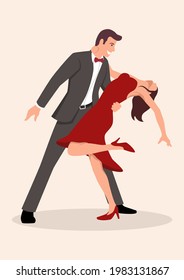 Simple flat vector illustration of couple dancing, isolated cartoon illustration