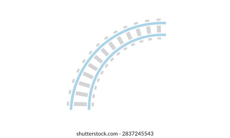 A simple flat vector illustration of a curved train track section on a white background