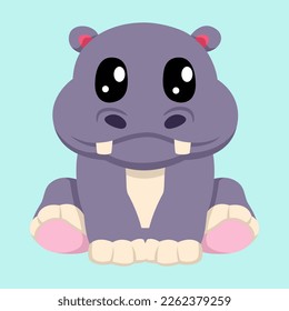 Simple flat vector illustration of cute hippopotamus cartoon, suitable for kid’s birthday card or baby shower icon