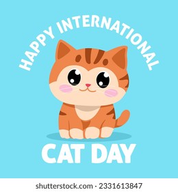 Simple flat vector illustration of cute cat cartoon for International Cat Day