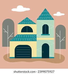 Simple flat vector Illustration of a cute village house.