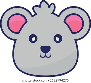 Simple flat vector illustration of a cute kawaii cartoon-style koala  