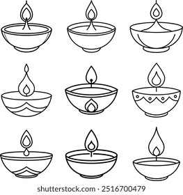 A simple flat vector illustration of a Diwali diya oil lamp in silhouette form with a traditional flame representing the festival of lights.