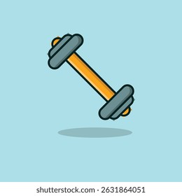 Simple flat vector illustration of a dumbbell with a yellow bar and gray weights. Ideal for fitness apps, gym promotions, or workout-themed designs
