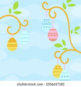 Simple flat vector illustration with easter eggs. Suitable for decoration of postcards, advertising, magazines, websites.