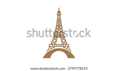Simple flat vector illustration of the Eiffel Tower in Paris, symbolizing travel, France, and romance.