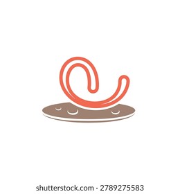 A simple flat vector illustration featuring a stylized orange swirling line emerging from a solid grey oval platform against a plain background