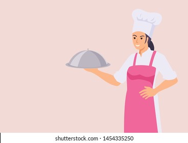 Simple flat vector illustration of a female chef