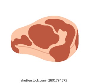 A simple flat vector illustration of a fresh raw beef steak or ribeye cut with marbling, isolated against a solid black background.