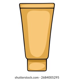 Uma ilustração vetor simples e plana de um tubo cosmético marrom-dourado com um contorno preto, apresentado em um fundo branco limpo.