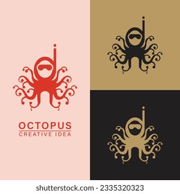 simple flat vector illustration great for business, industry, sea, monster, diver and octopus.