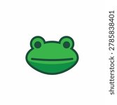 A simple flat vector illustration of a green frog head isolated on a white background with a clean outline.