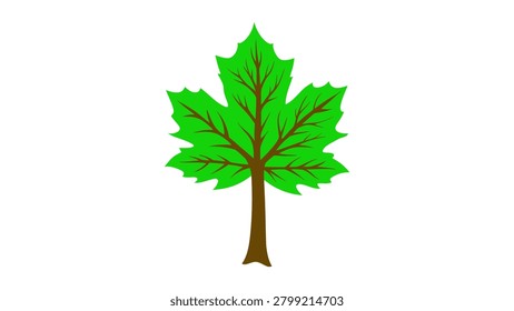 Simple flat vector illustration of a green deciduous tree with detailed branches and lush foliage. Ideal for environmental, ecological, forestry, landscaping, sustainability, and nature-themed projects. Clean isolated design suitable for educational materials, infographics, maps, websites, mobile applications, icons, and print media.
