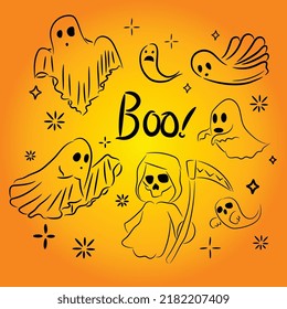 Simple flat vector illustration of Halloween ghost symbols and icon