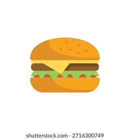 Simples ilustração vetorial plana de um hambúrguer com uma empada de carne, queijo, alface, tomate e um pão