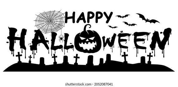 Simple ilustración vectorial plana de texto de Halloween Feliz para banner y título