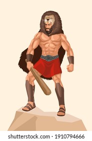 Simple flat vector illustration of Heracles or Hercules a divine hero in Greek mythology