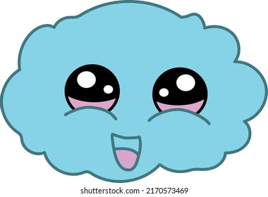 simple flat vector illustration of an isolated cloud with eyes smiling on a white background