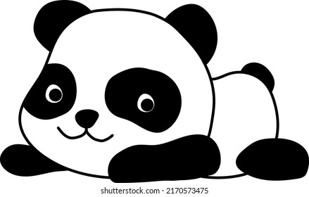 simple flat vector illustration of an isolated panda lying on its stomach and smiling with outstretched paws on a white background