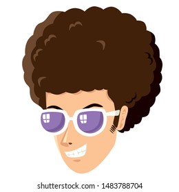 Simple flat vector illustration of man head with frizzy hairstyle. Cartoon profile picture. svg