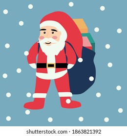 Simple Flat Vector Illustration of A Man As Santa Claus Bringing A Lot of Gift to Celebrate Christmas This Year 2020. 