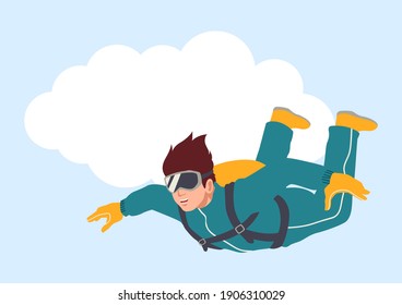 Simple ilustración vectorial plana de un hombre buceo en cielo