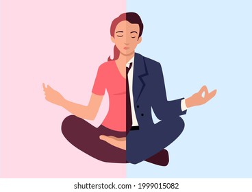 Simple flat vector illustration of man and woman doing yoga