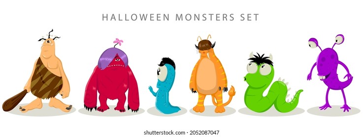 Simple flat vector illustration of monsters for Halloween