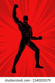 Simple flat vector illustration of muscular male figure in powering up pose