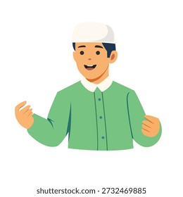 Ilustração vetorial plana simples de um homem muçulmano levantando as duas mãos em oração e gesto de súplica