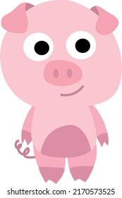 simple flat vector illustration of a pink piglet character standing on legs on a white background