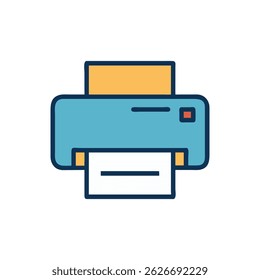 Ilustração simples de vetor plano de um ícone de impressora em um fundo branco. Estilo gráfico limpo para projetos corporativos modernos.