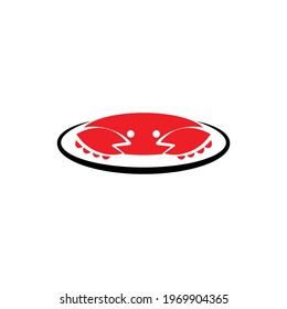 Simple flat vector illustration of red crab with serving plate logo design icon. Perfect for a food business or seafood restaurant logo design template.