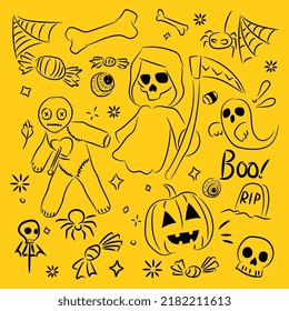 Simple flat vector illustration of Scary Halloween decoration, symbols, icon