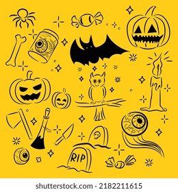Simple flat vector illustration of Scary Halloween decoration, symbols, icon