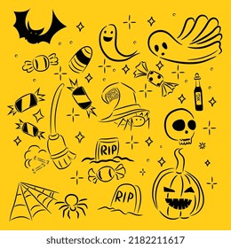 Simple flat vector illustration of Scary Halloween decoration, symbols, icon