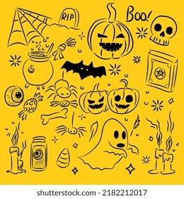 Simple flat vector illustration of Scary Halloween decoration, symbols, icon