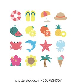 Simple Flat Vector Illustration Set of Beach and Summer Icons