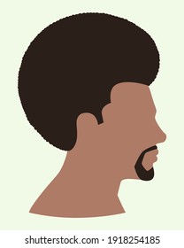Simple flat vector illustration of side view of black man face with afro hair
