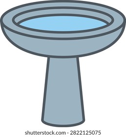 A simple flat vector illustration of a stone bird bath filled with water, isolated on a white background.