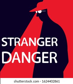 Simple flat vector illustration of stranger danger warning sign. Online kid safety measures. Child abuse and kidnapping by unknown people